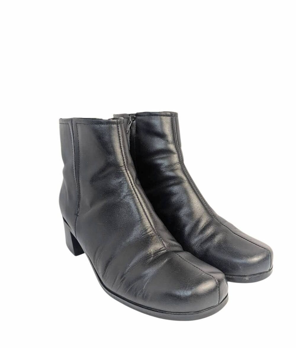 Predictions 90s black leather square toe block heel booties womens 9.5